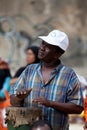 Local Zanzibari playing drum at a local event in Stone town