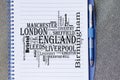 Localities in England word cloud travel concept