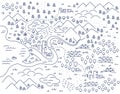 Locality area map sketch. City and village. Map for board game. Hand drawn vector line. Open paths editable outline.