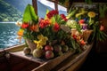 locally grown exotic flowers displayed on a boat