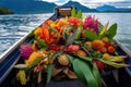 locally grown exotic flowers displayed on a boat