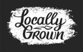 Locally Grown, vector logo template. Hand Drawn brush lettering with plant. Label, brand emblem for organic food Royalty Free Stock Photo