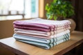 locally produced organic cotton towels folded on a table Royalty Free Stock Photo