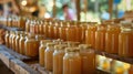 Locally sourced honey and beeswax candles at a stand run by a beekeeper Royalty Free Stock Photo