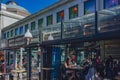 Locals eating at restaurants at Quincy Market in Faneuil Hall Marketplace in downtown Boston