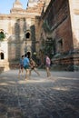 Locals play with kicking ball chinlon in the popular game sepak takraw