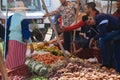 Locals at a farmers market in a small village in Morocco. Royalty Free Stock Photo