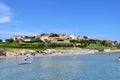 Locals and tourists enjoying a beautiful summer day along the sandy beaches of Lumbarda Beach on Korcula Island, Croatia Royalty Free Stock Photo