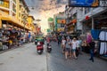 Locals and tourists walking along the busy streets of Khao San Road, Thailand Royalty Free Stock Photo