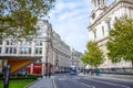 Tourists at St Paul`s Churchyard next to St Paul`s Cathedral in London