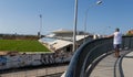 Locals watch the remodelation of the Balearic soccer stadium in Mallorca