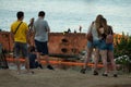 Locals watch salvaging of wrecked ship