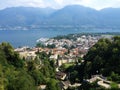 Locarno City Top View, Lago Maggiore and mountains landscape on a summer day, Ticino, Switzerland