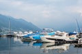 Boats and yachts on the pier of the Lake Maggiore, Locarno Royalty Free Stock Photo