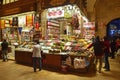 Hazer Baba Turkish Delight Traditional Dessert Tastes corner shop with spices tea in Spice Bazaar Misir Carsisi, Istanbul, Turkey