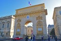 A triumphal arch monument structure, designed by Francois Dorbay and called Porte du Peyrou, in Montpellier, in southern France Royalty Free Stock Photo