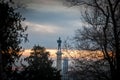 Victor statue on Kalemegdan fortress seen from behind, during a cloudy winter afternoon in Belgrade, Serbia. Royalty Free Stock Photo