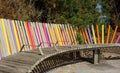 Littlehampton, Sussex, UK. The Longest Bench Project. Multi-colored wood slats