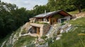 Located in a mountainous region this earthsheltered home is built into the side of a steep hill offering a stunning view