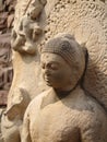 Close-up of ancient seated Buddha image along deambulatory pathway, Great Stupa, Sanchi Buddhist complex, Madhya Pradesh, India