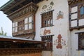 Traditional Bhutanese house with phallus & other symbols en route to Chimi Lhakhang temple, Sopsokha village, Punakha, Bhutan