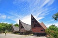 Jabu houses of Toba Batak traditional architecture at Samosir Island, Lake Toba, North Sumatra Indonesia Royalty Free Stock Photo