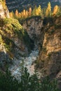 Fanes Waterfall in the Dolomites, in a sunny autumn day.