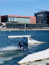 WakeUp Docklands is LondonÃ¢â¬â¢s first and only Cable Wake Park and Stand Up Paddleboard venue Royalty Free Stock Photo