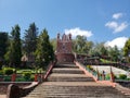 exterior view of the catholic church the Calvary of the city of Metepec, in Mexico, on a sunny day