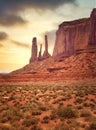 Sunset over Monument Valley Sandstone Formations Royalty Free Stock Photo