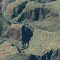 Location, aerial landscape and Earth with satellite image, mountain and valley, city or village. Nature, background and