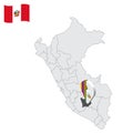 Location of Apurimac on map Peru. 3d location sign similar to the flag of Apurimac. Quality map with provinces Republic of Peru