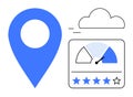Location-Based Performance and Cloud Rating Concept with Pin, Speedometer, and Star Ratings Royalty Free Stock Photo