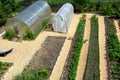 Location of beds and greenhouses in the garden. The view from the top Royalty Free Stock Photo