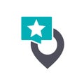 Location of best place colored icon. Speech bubble with star, like, rating, positive feedback symbol