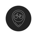 Location bicycle black glyph icon. City transport rental. Sharing service. Pictogram for web, mobile app, promo. UI UX Royalty Free Stock Photo