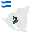 Location of Boaco Department on map Nicaragua . 3d location sign similar to the flag of Boaco. Quality map with provinces of
