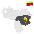 Location Bolivar State on map Venezuela. 3d location sign similar to the flag of Bolivar. Quality map with Regions of the Vene