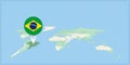 Location of Brazil on the world map, marked with Brazil flag pin Royalty Free Stock Photo