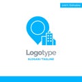 Location, Building, Hotel Blue Solid Logo Template. Place for Tagline