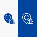 Location, Building, Hotel Line and Glyph Solid icon Blue banner Line and Glyph Solid icon Blue banner