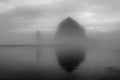 Fog on Empty Beach Haystack Rock Royalty Free Stock Photo