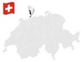 Location Canton of Basel-Stadt on map Switzerland. 3d location sign similar to the flag of Basel-Stadt. Quality map with cant