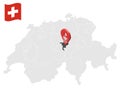 Location Canton of Nidwalden on map Switzerland. 3d location sign similar to the flag of Nidwalden. Quality map with cantons of