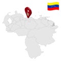 Location Capital District on map Venezuela. 3d location sign similar to the flag of Caracas. Quality map with Regions of the Ven