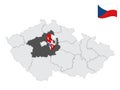 Location Central Bohemian Region on map Czech Republic. 3d location sign similar to the flag of Central Bohemian. Quality map wit