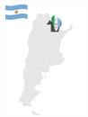 Location of Chaco Province on map Argentina. 3d location sign similar to the flag of Chaco. Quality map with provinces of Arg