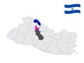 Location of Cuscatlan Department on map El Salvador. 3d location sign similar to the flag of Cuscatlan . Quality map with provi