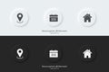 Location, date, address icon. Web icon set. A set of black and white round buttons with location, date and address symbols. 3D