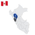 Location Department of Ancash on map Peru. 3d location sign similar to the flag of Ancash. Quality map with provinces Republic